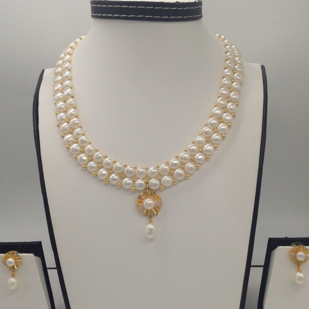 White cz pendent set with 2 line button pearls jps0381