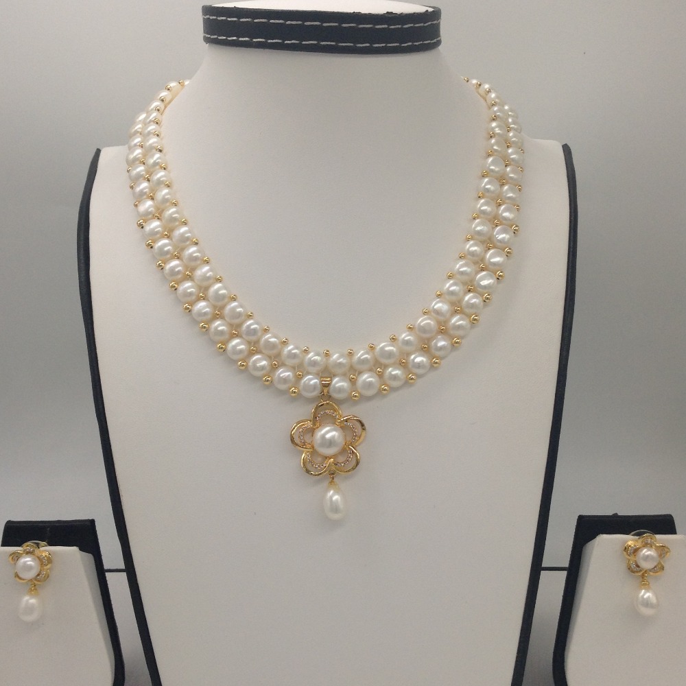 White cz pendent set with 2 line button pearls jps0379