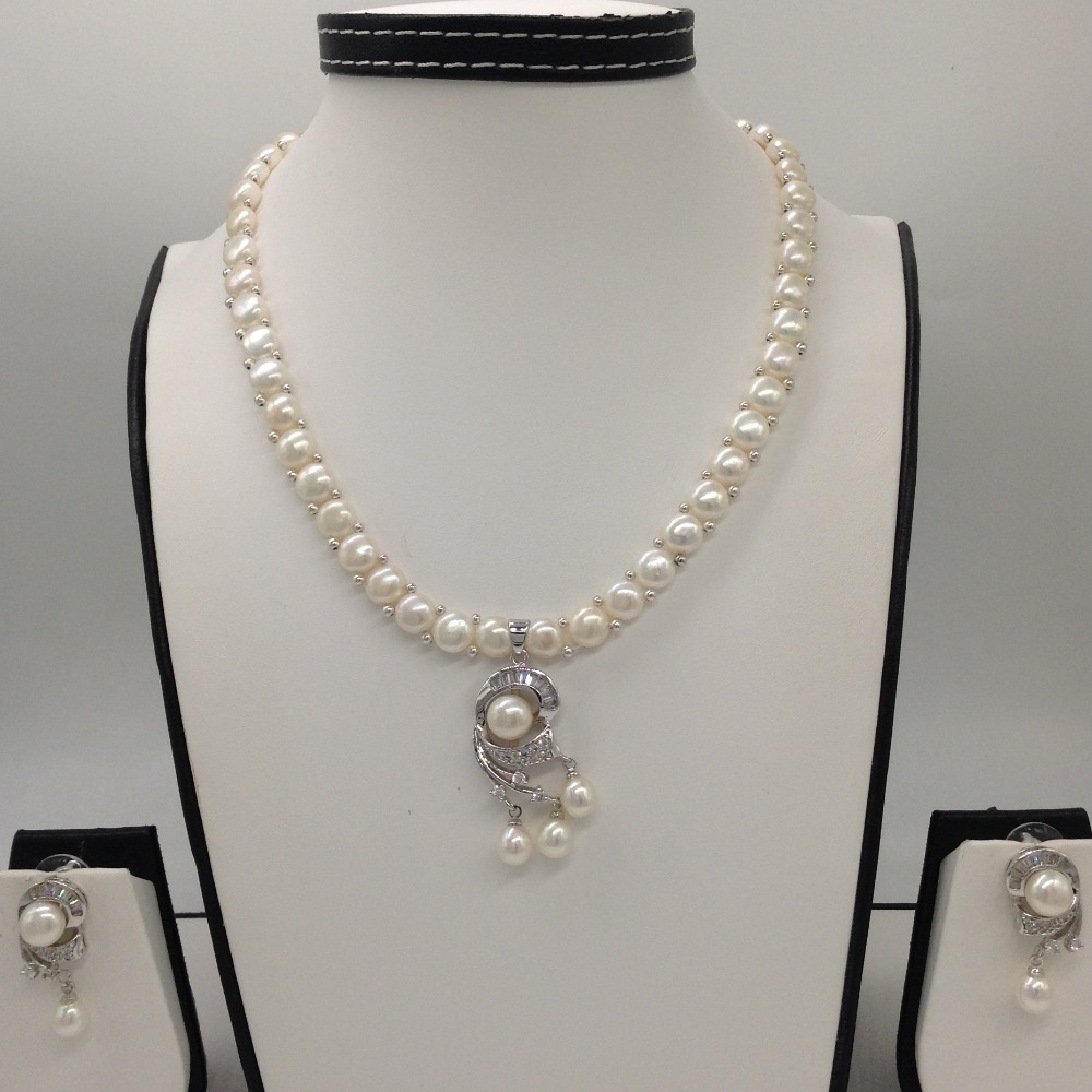 White cz and pearls pendent set with 1 line button mala jps0407