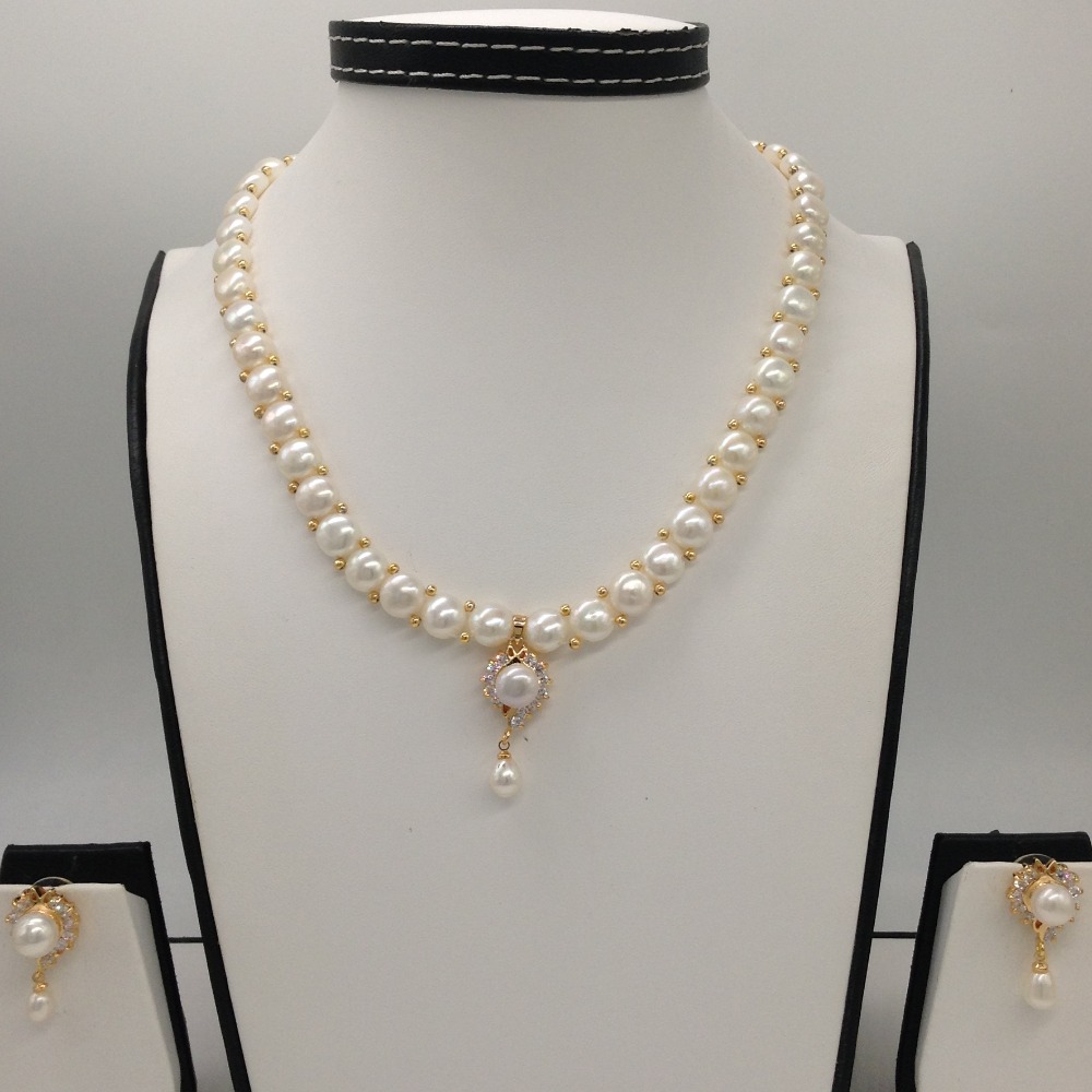 White cz and pearls pendent set with 1 line button mala jps0404