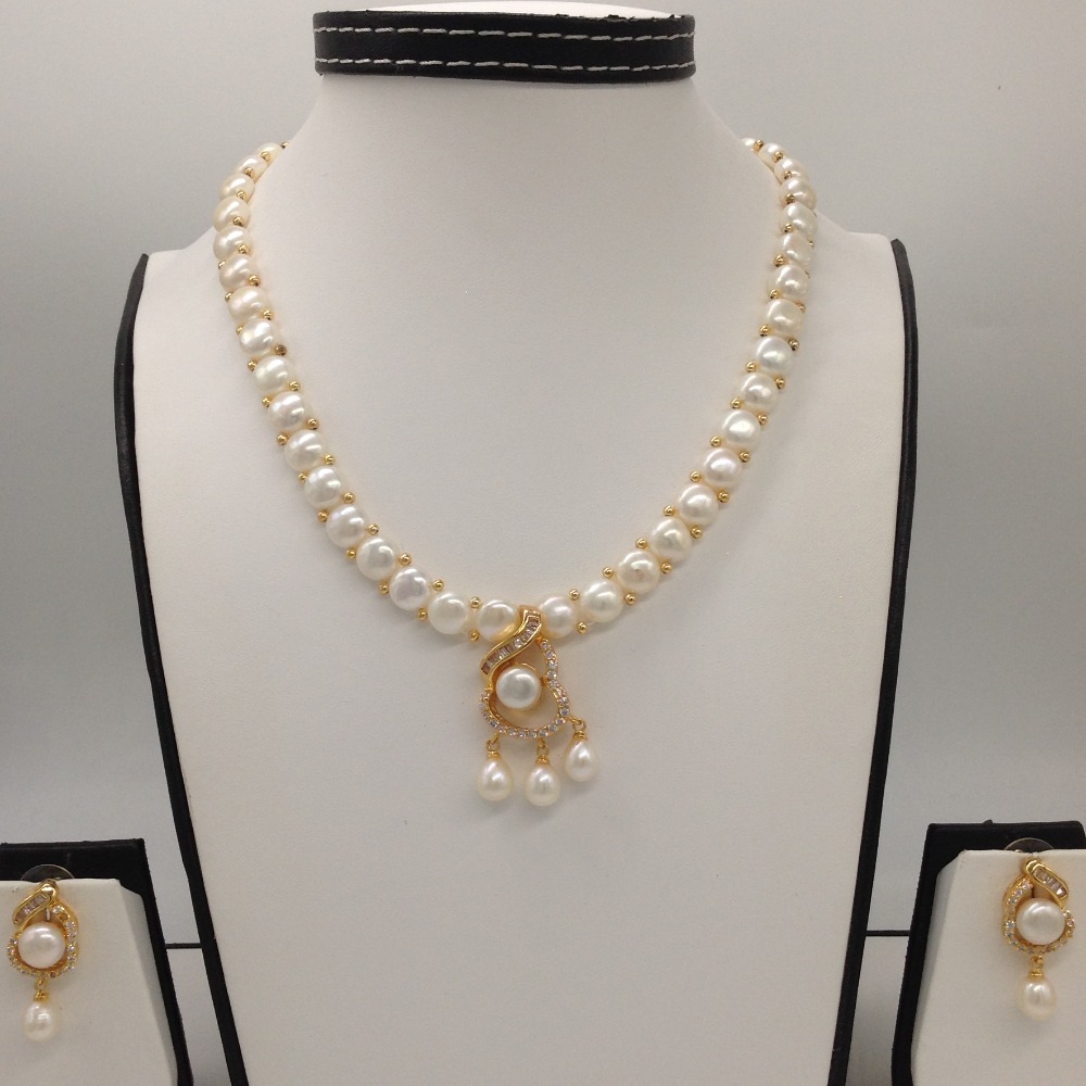 White cz and pearls pendent set with 1 line button mala jps0398