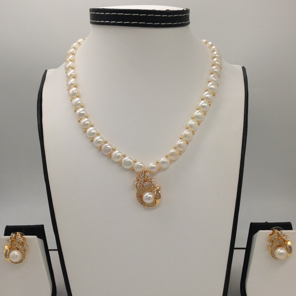White cz and pearls pendent set with 1 line button mala jps0401