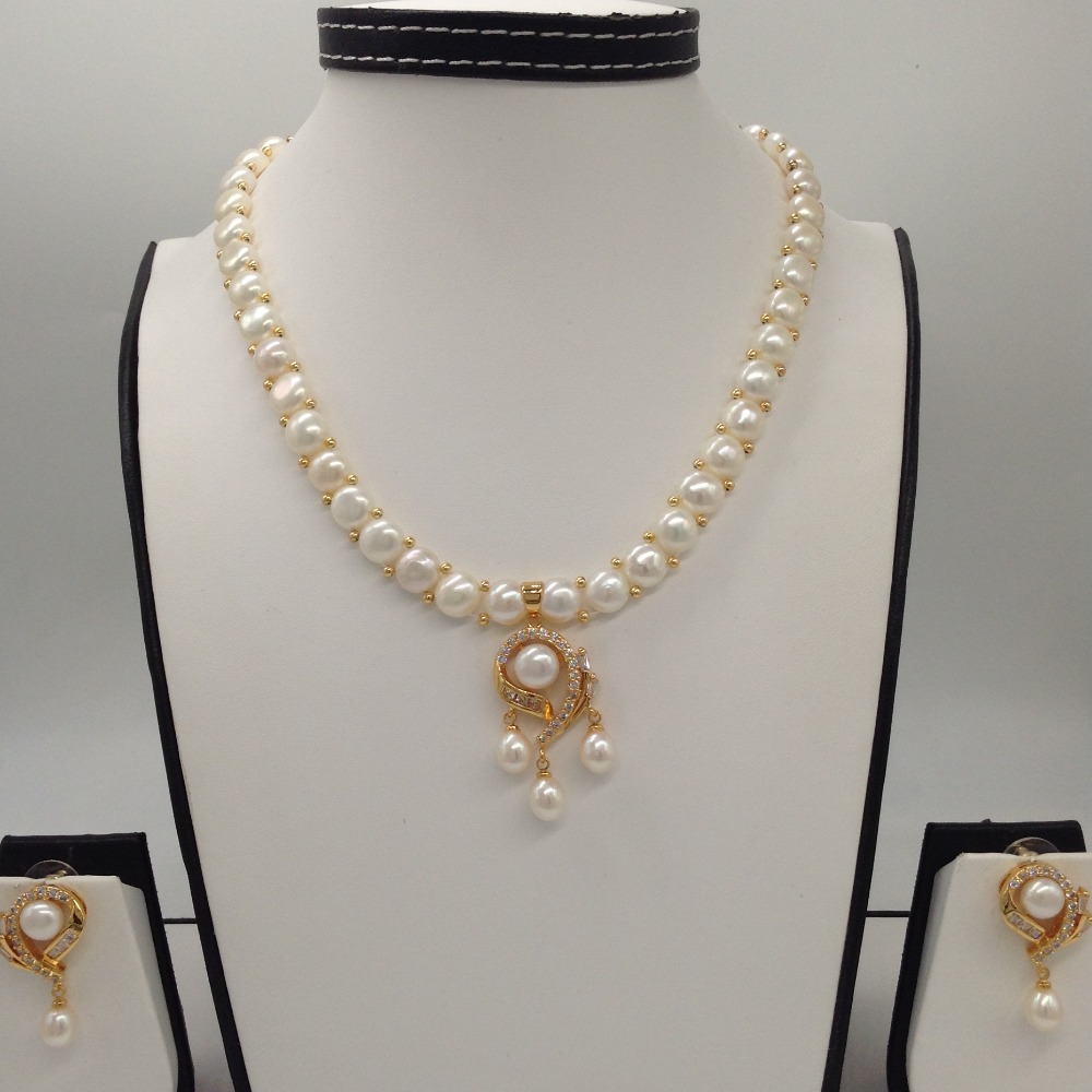White cz and pearls pendent set with 1 line button mala jps0395