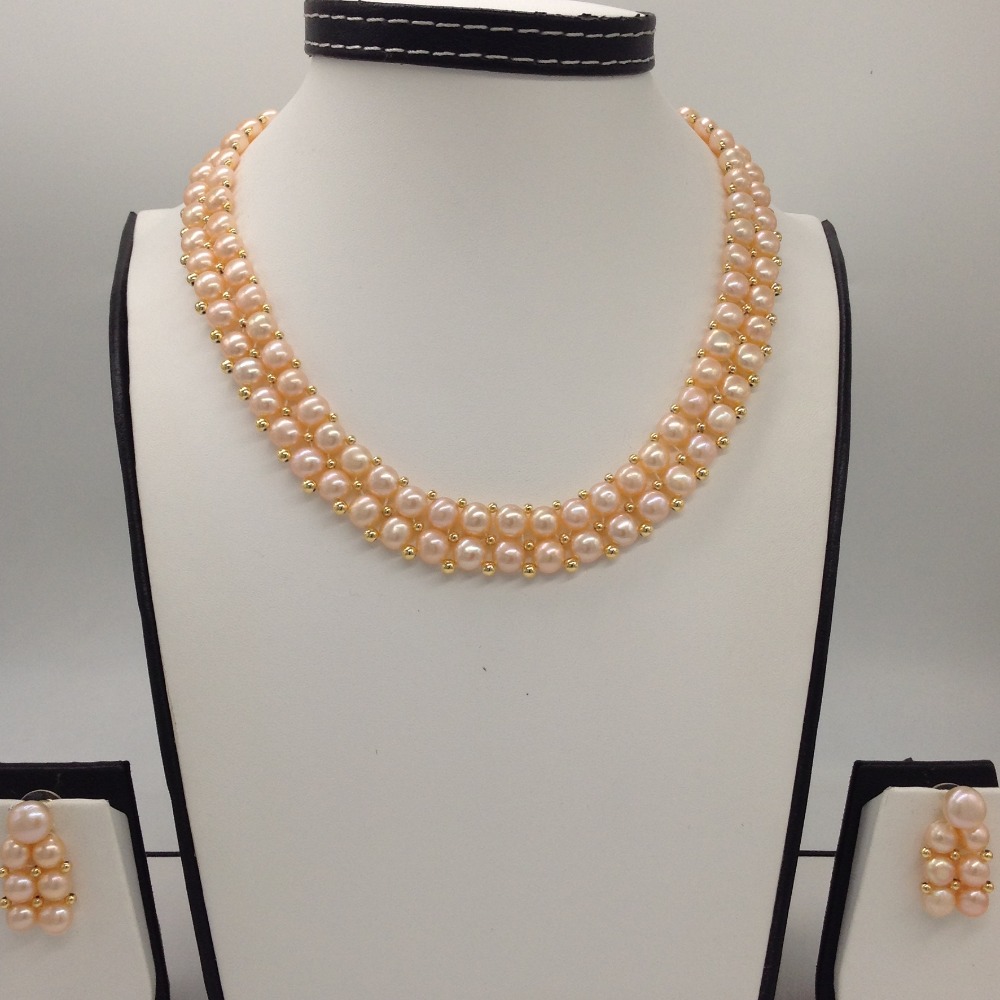 Freshwater Orange Button Pearls 2 Lines Necklace Set JPP1013
