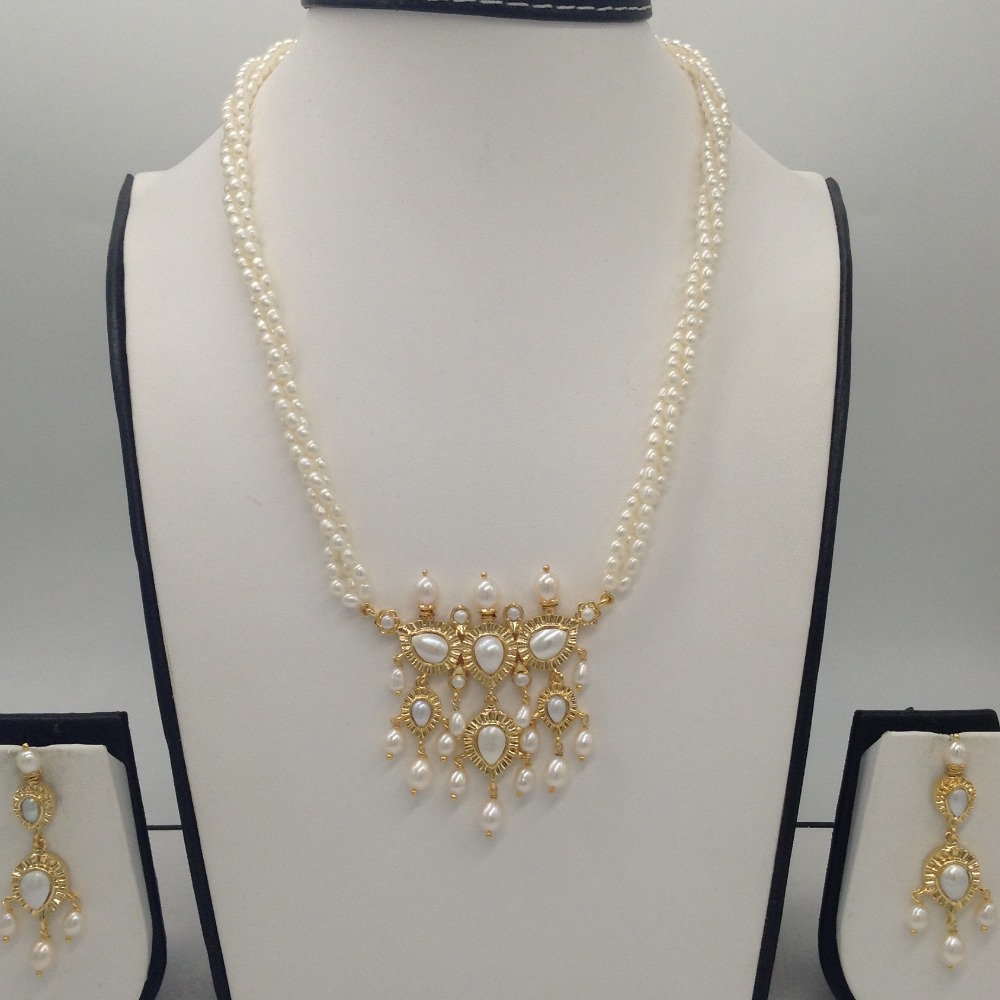 White pearls timmaniya set with 3 line rice pearls jps0434