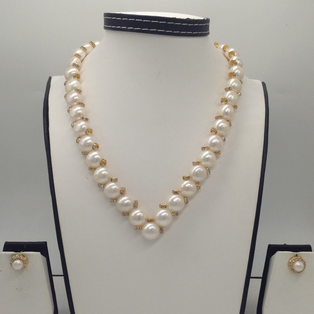 Freshwater White Button Pearls "v" Necklace Set JPP1014