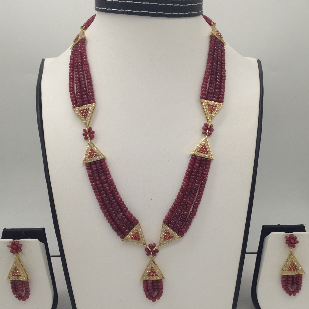 White and red cz samosa set with 4 line ruby mala jps0354