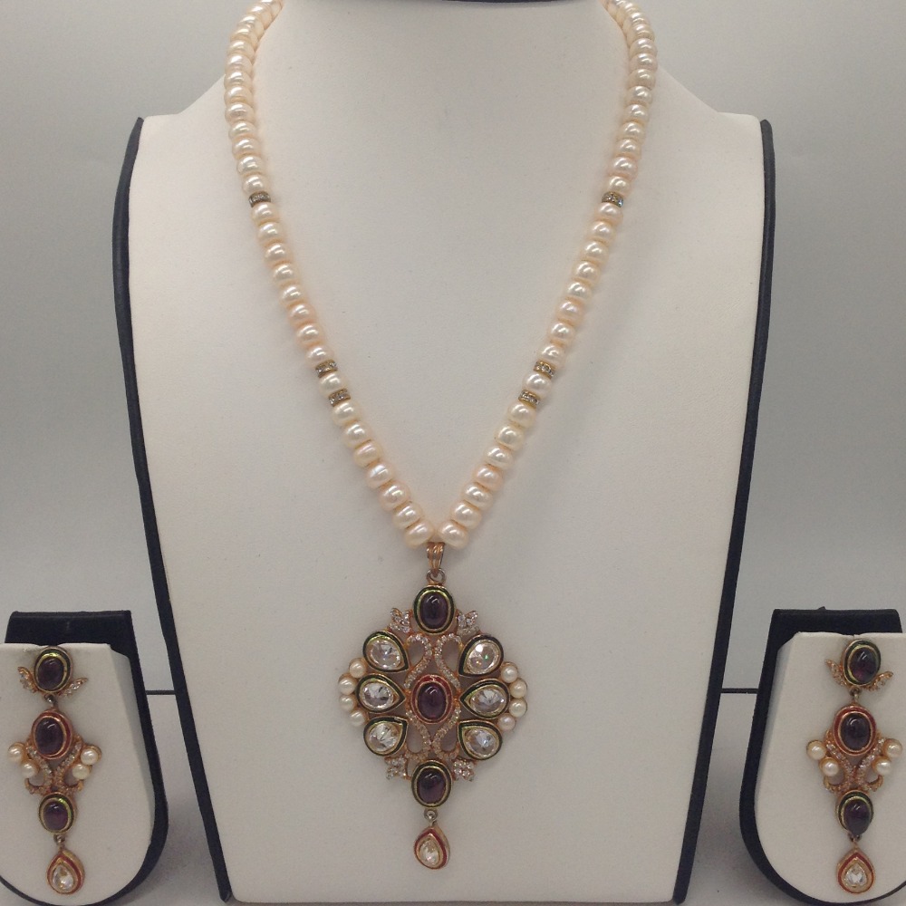 White cz and pearls pendent set with 1 line flat pearls jps0340