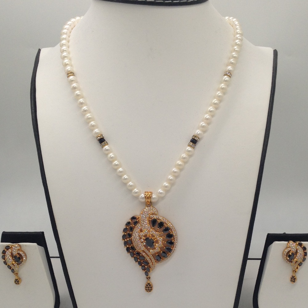 White,black cz pendent set with 1 line round pearls jps0288