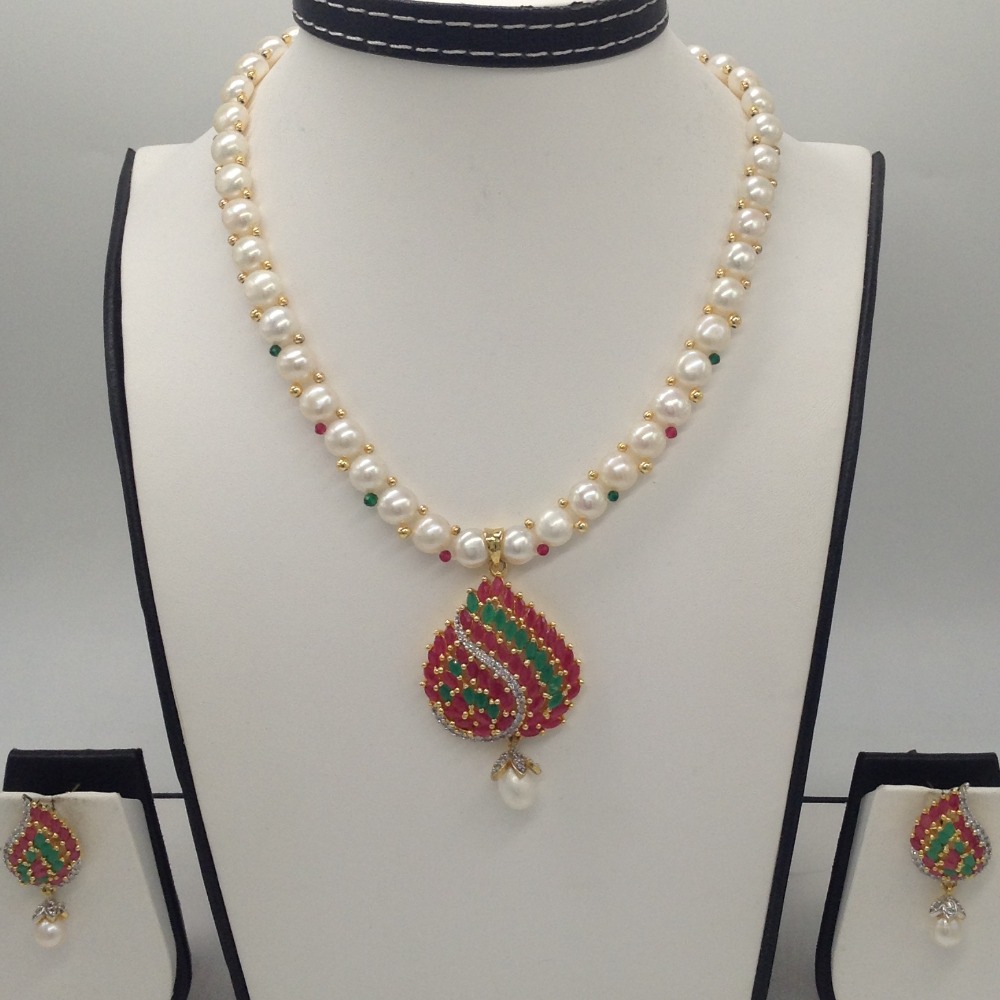Multicolour cz pendent set with 1 line button pearls jps0290