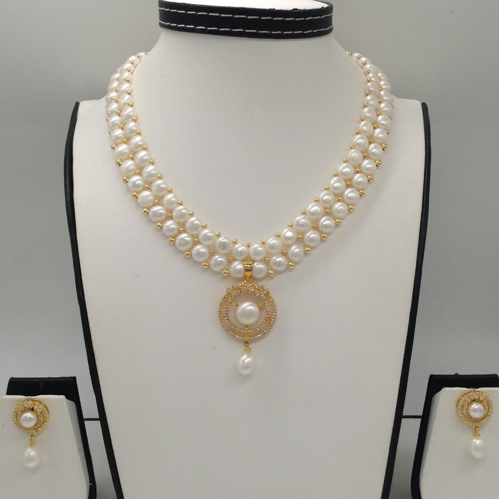 White cz pendent set with 2 line button pearls mala jps0244