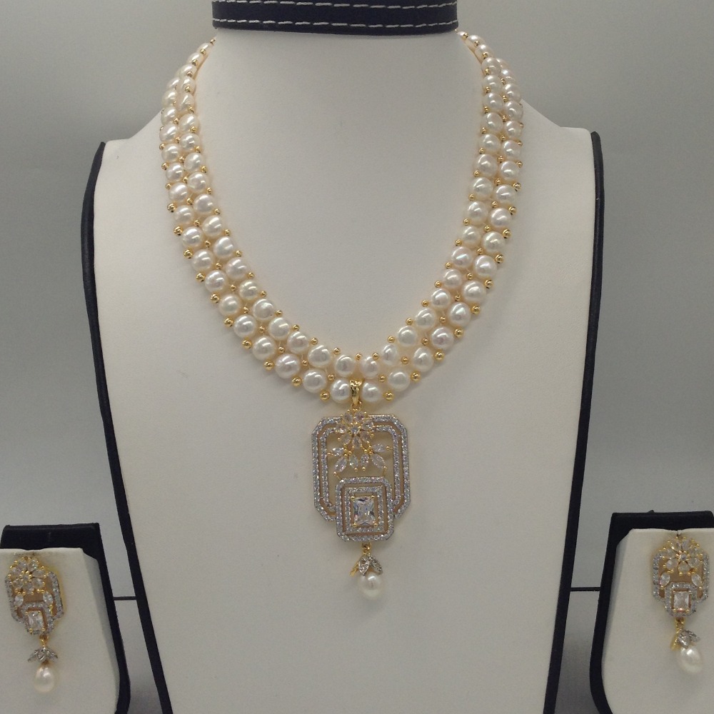White cz,pearls pendent set with 2 line button pearls jps0253
