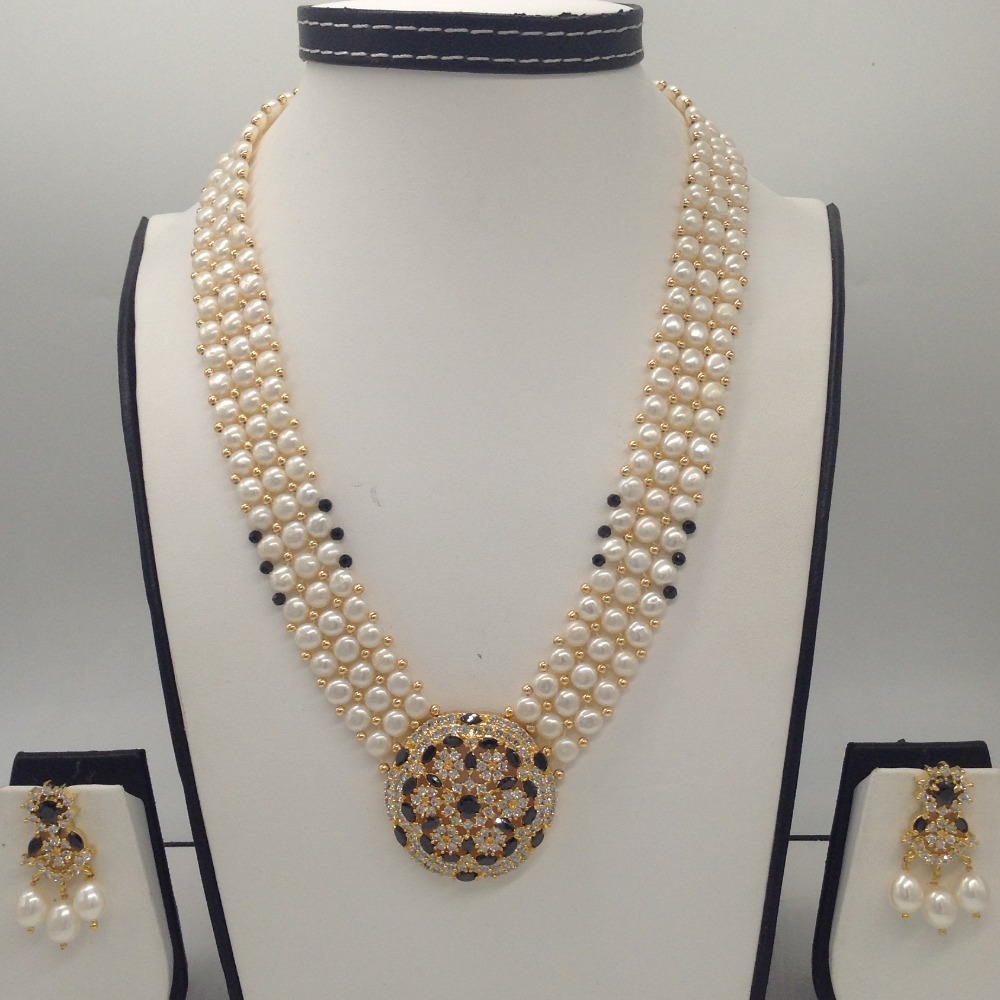 White,black cz pendent set with 3 line button pearls jps0208