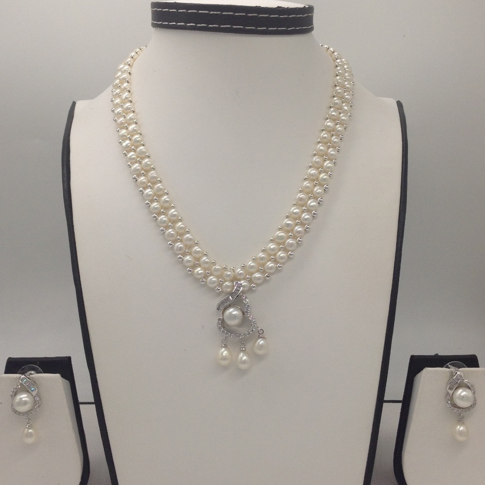 White cz,pearls pendent set with 2 line button pearls jps0236