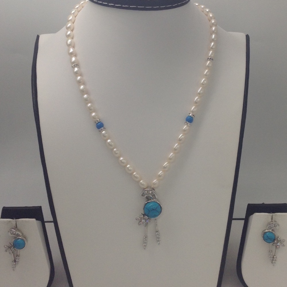 White cz,turquoise pendent set with oval pearls mala jps0165