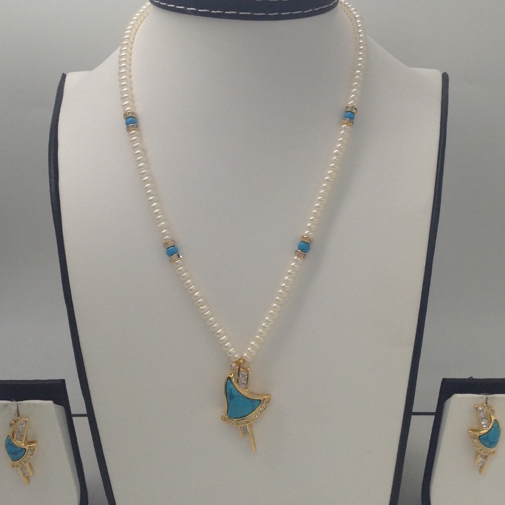 White cz,turquoise pendent set with flat pearls mala jps0174