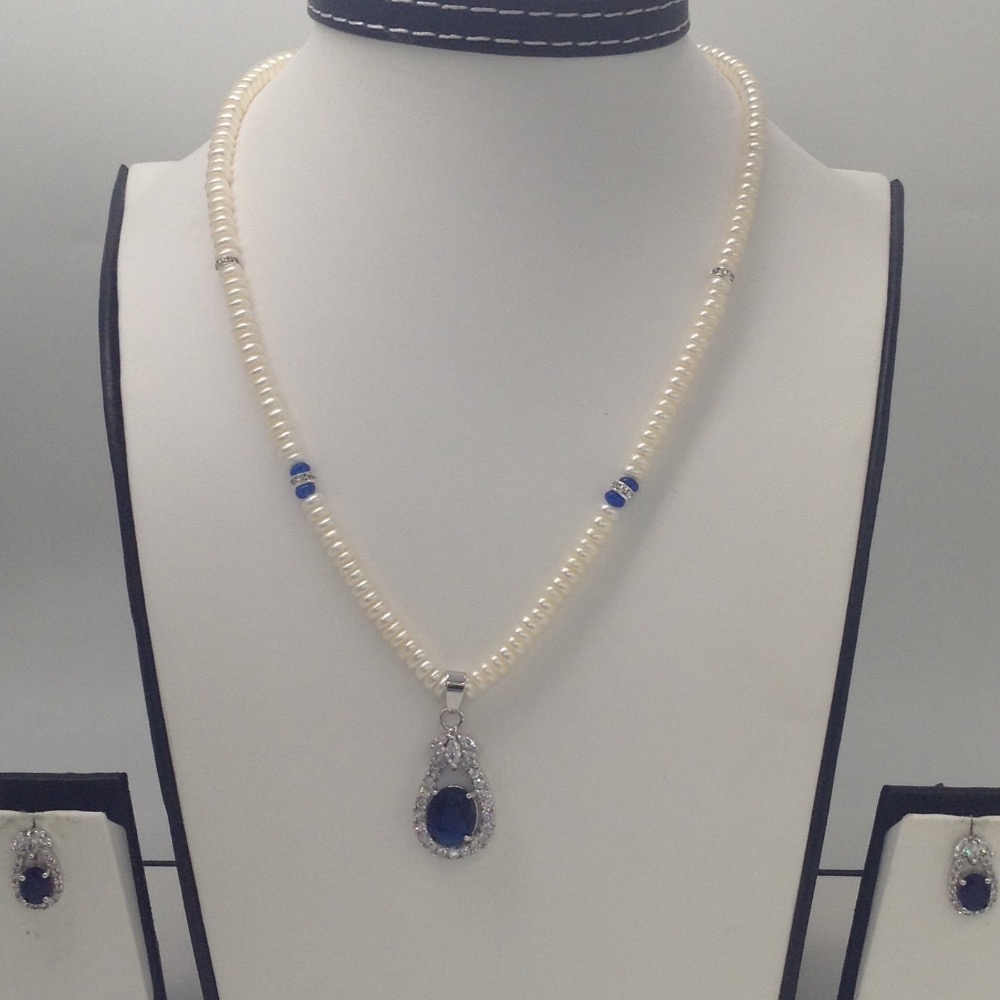 White,blue cz pendent set with flat pearls mala jps0162