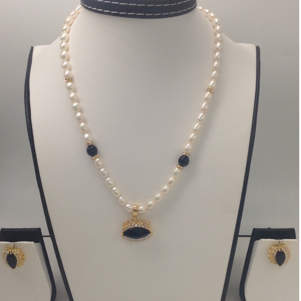 White,black cz pendent set with oval pearls mala jps0155