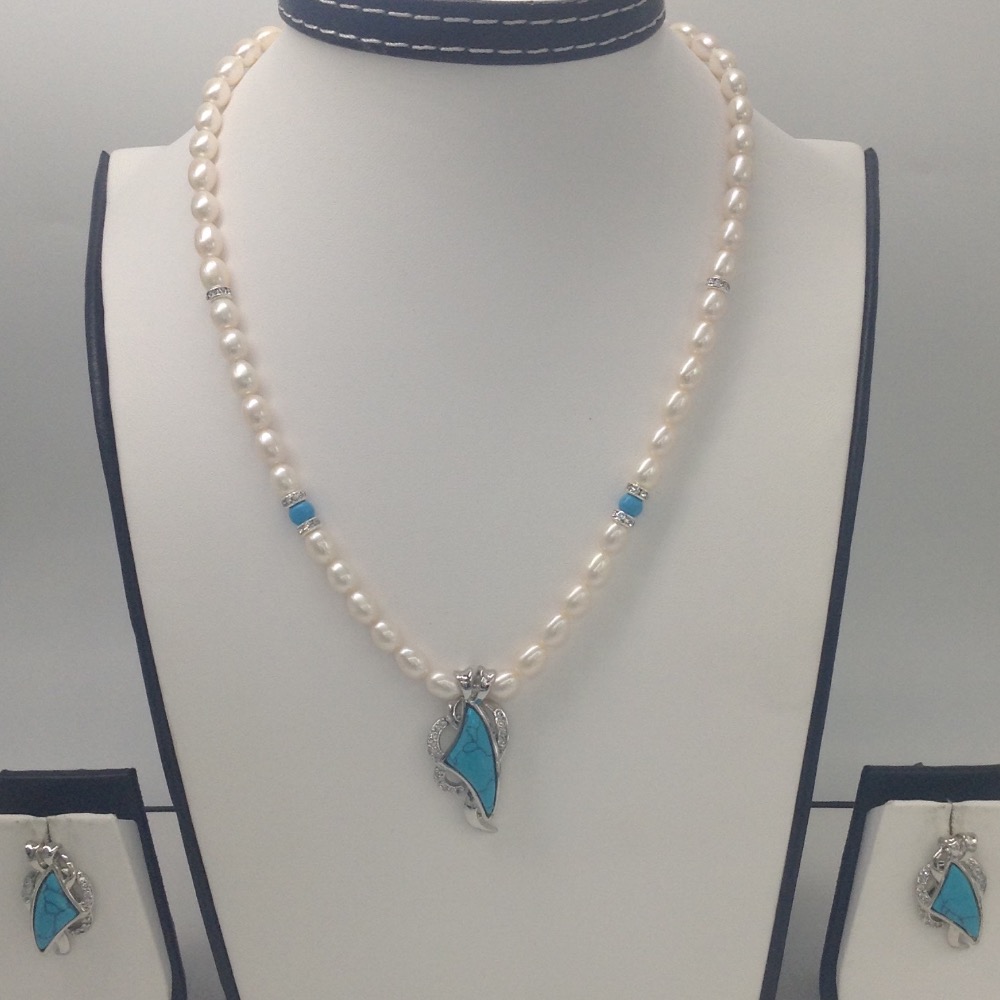 White cz and turquoise pendent set with oval pearls jps0173