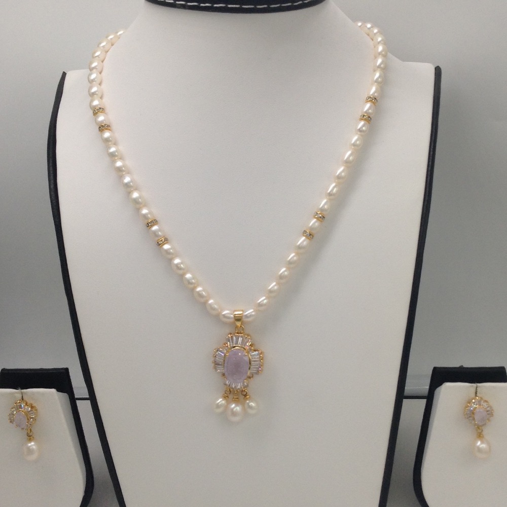 White cz, purple pendent set with oval pearls mala jps0143