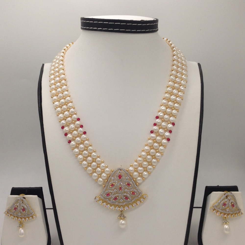 White ,red cz pendent set with 3 line button pearls jps0179