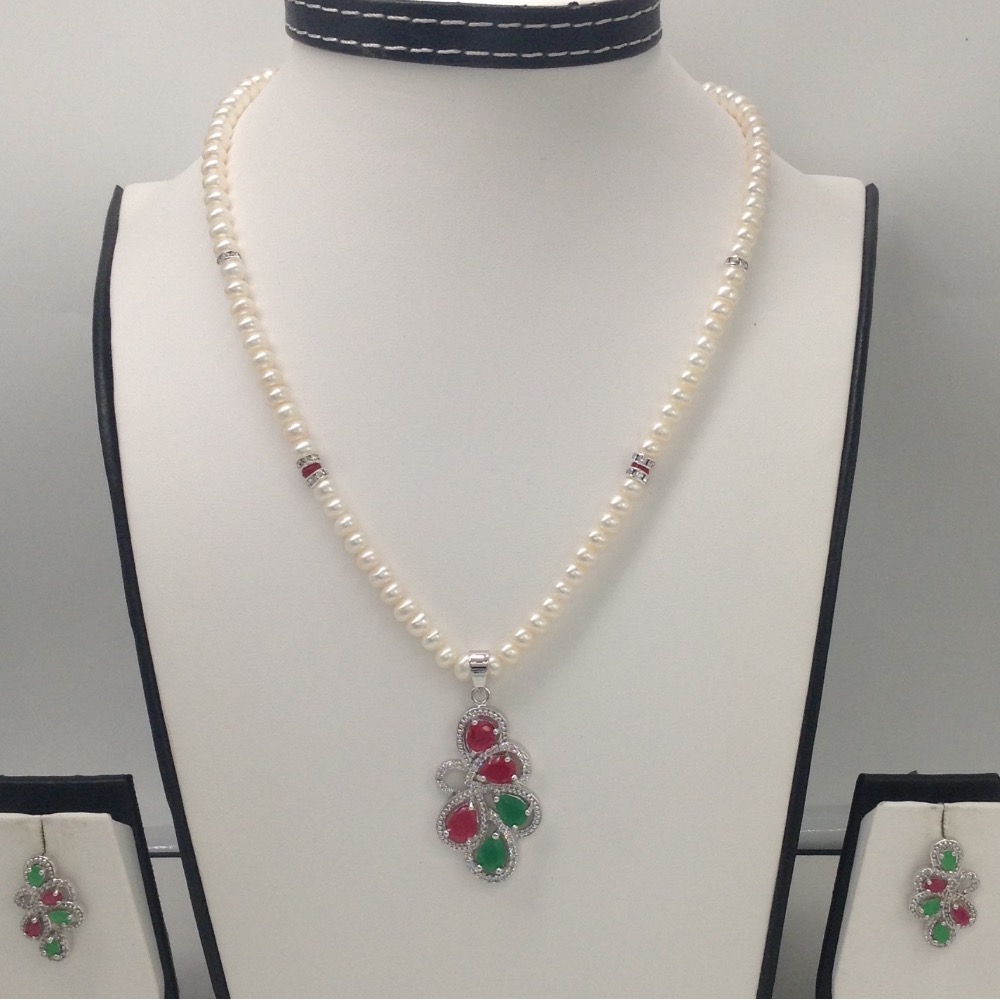 Tricololur cz pendent set with flat pearls mala jps0130