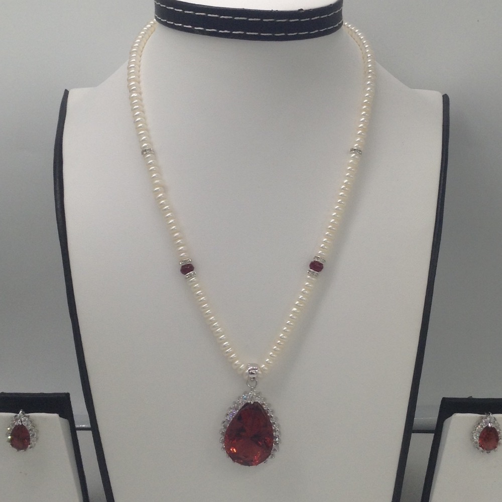 White,brown cz pendent set with flat pearls mala jps0117