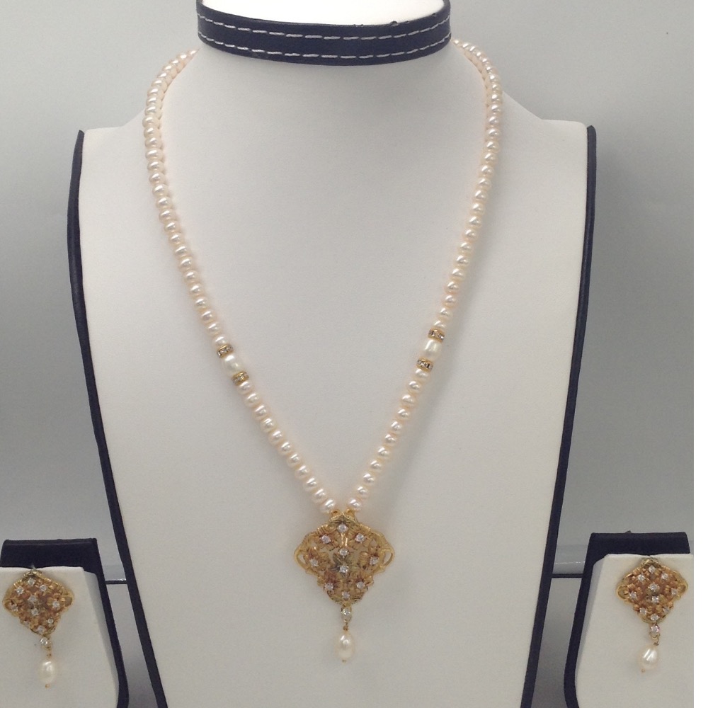 White cz flower pendent set with flat pearls mala jps0106