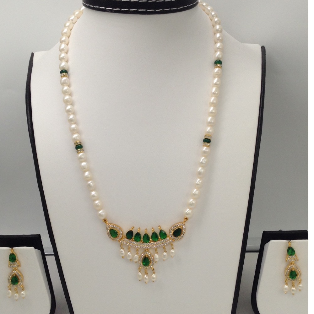 White, green cz pendent set with oval pearls mala jps0088