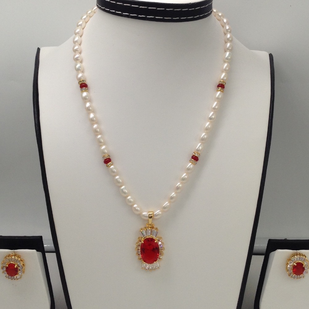 White,red cz pendent set with oval pearls mala jps0073