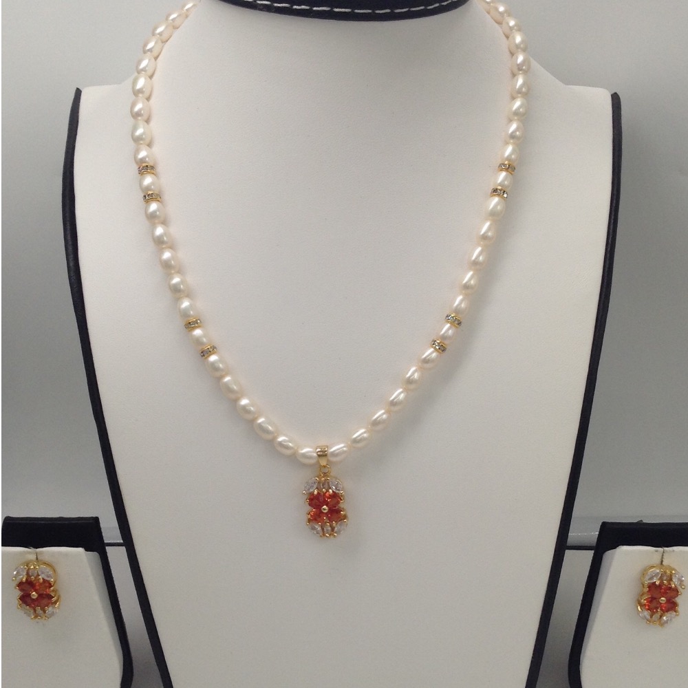 White,brown cz pendent set with oval pearls mala jps0061