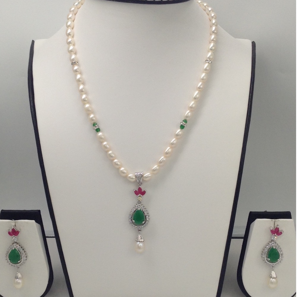 Multicolour cz pendent set with oval pearls mala jps0057