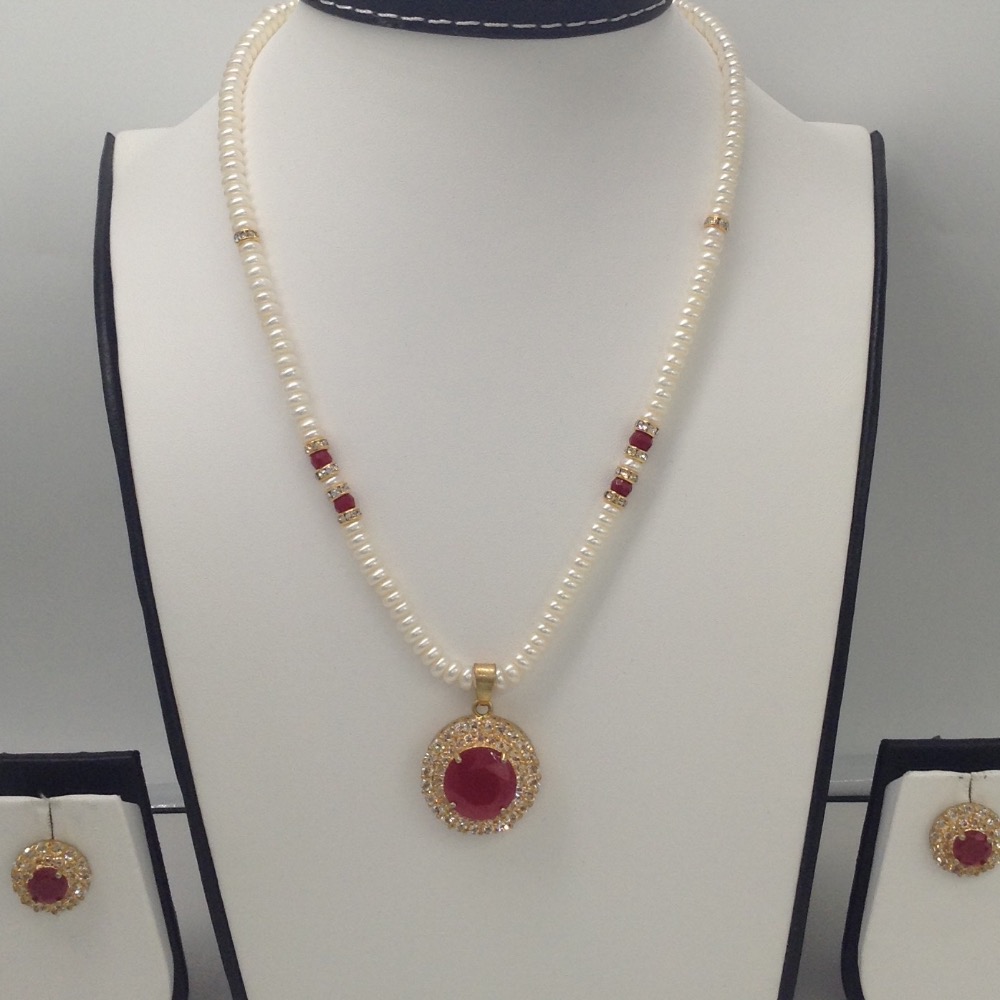 White,Red cz stones pendent set with flat pearls jps0025