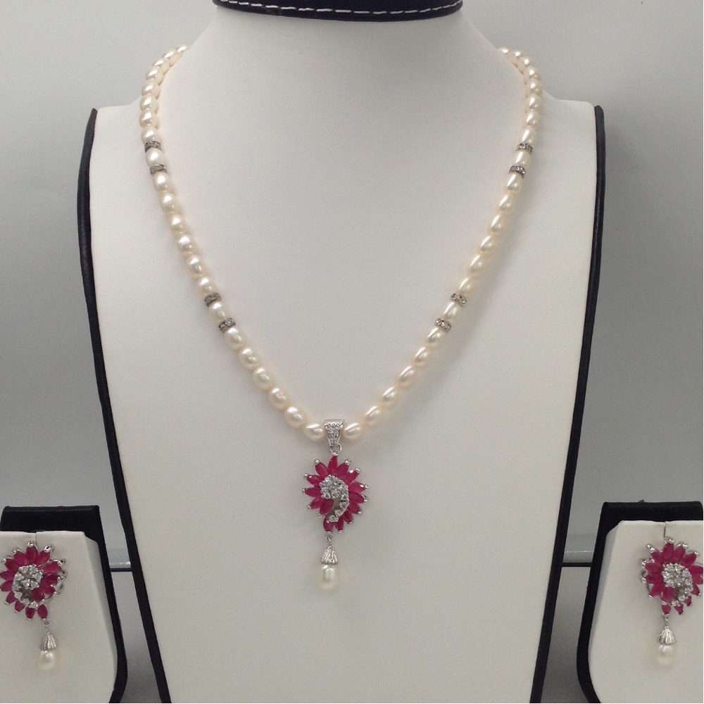 White,red cz pendent set with oval pearls mala jps0018