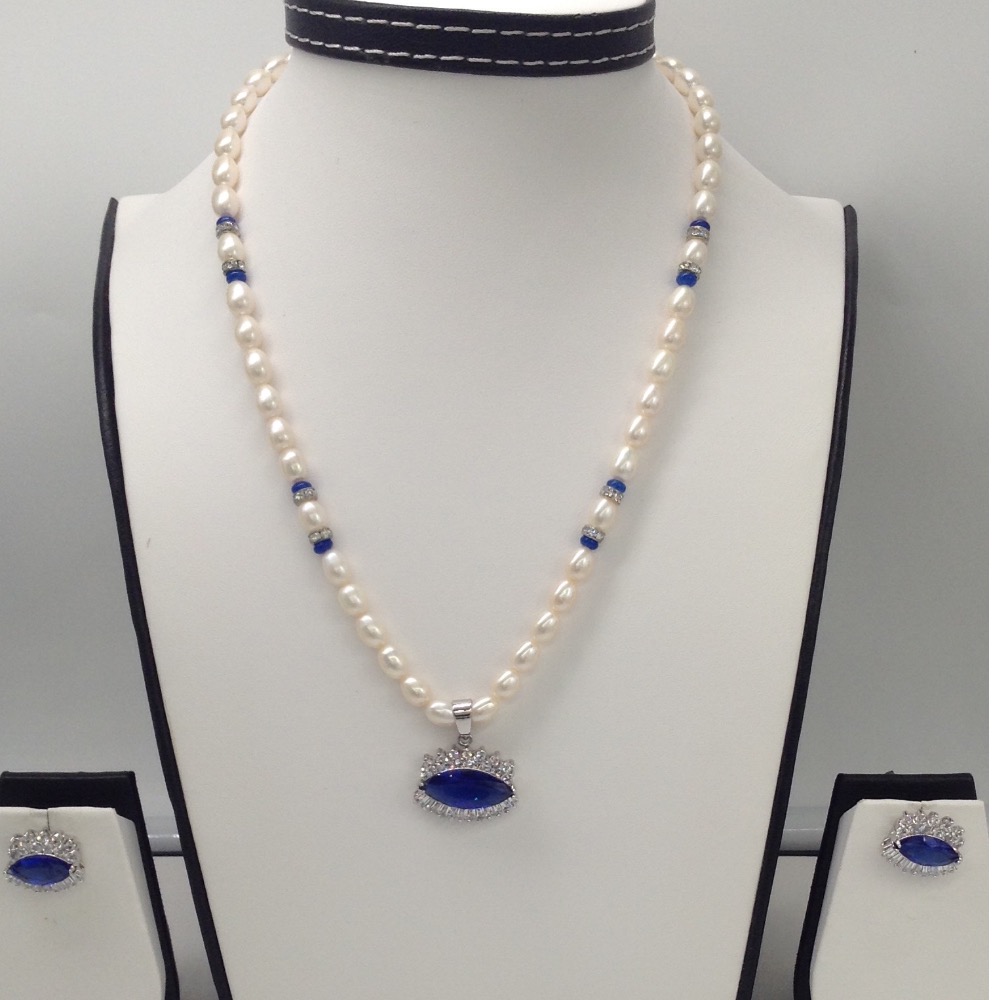 White,blue cz pendent set with oval pearls mala jps0011