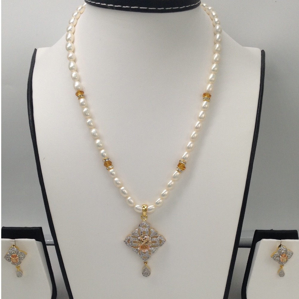 White,yellow cz pendent set with oval pearls mala jps0010