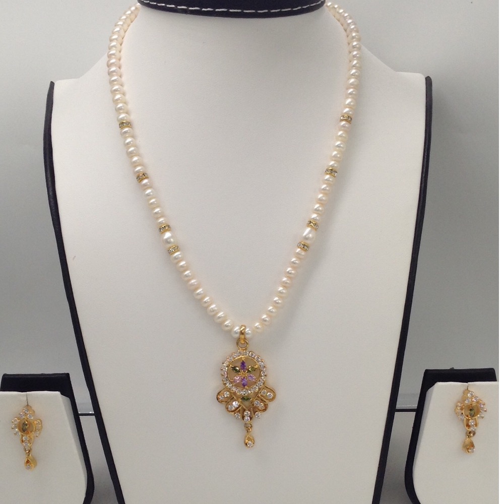 Multicolour cz pendent set with flat pearls mala jps0003