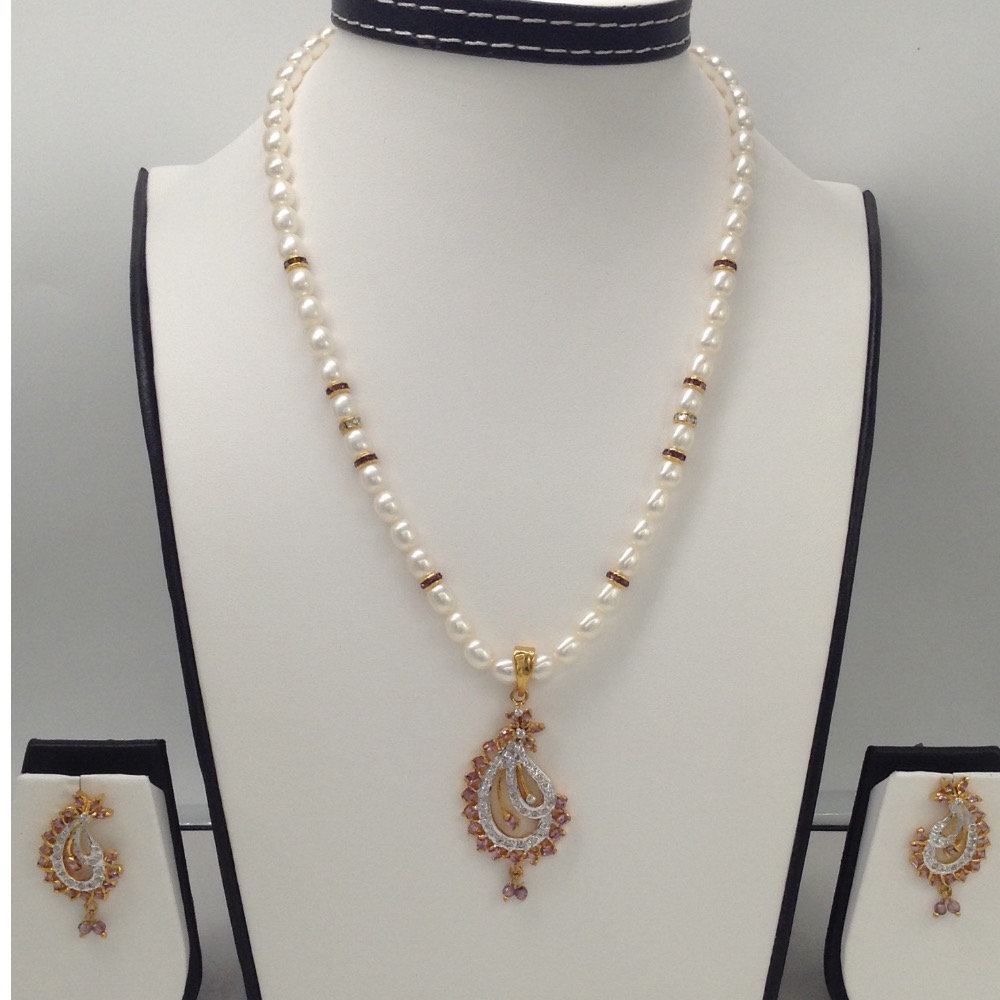 White,purple cz pendent set with oval pearls mala jps0013