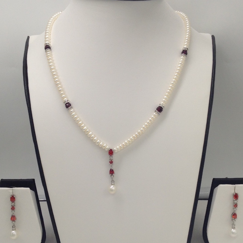 White,maroon cz stones pendent set with flat pearls jps0026
