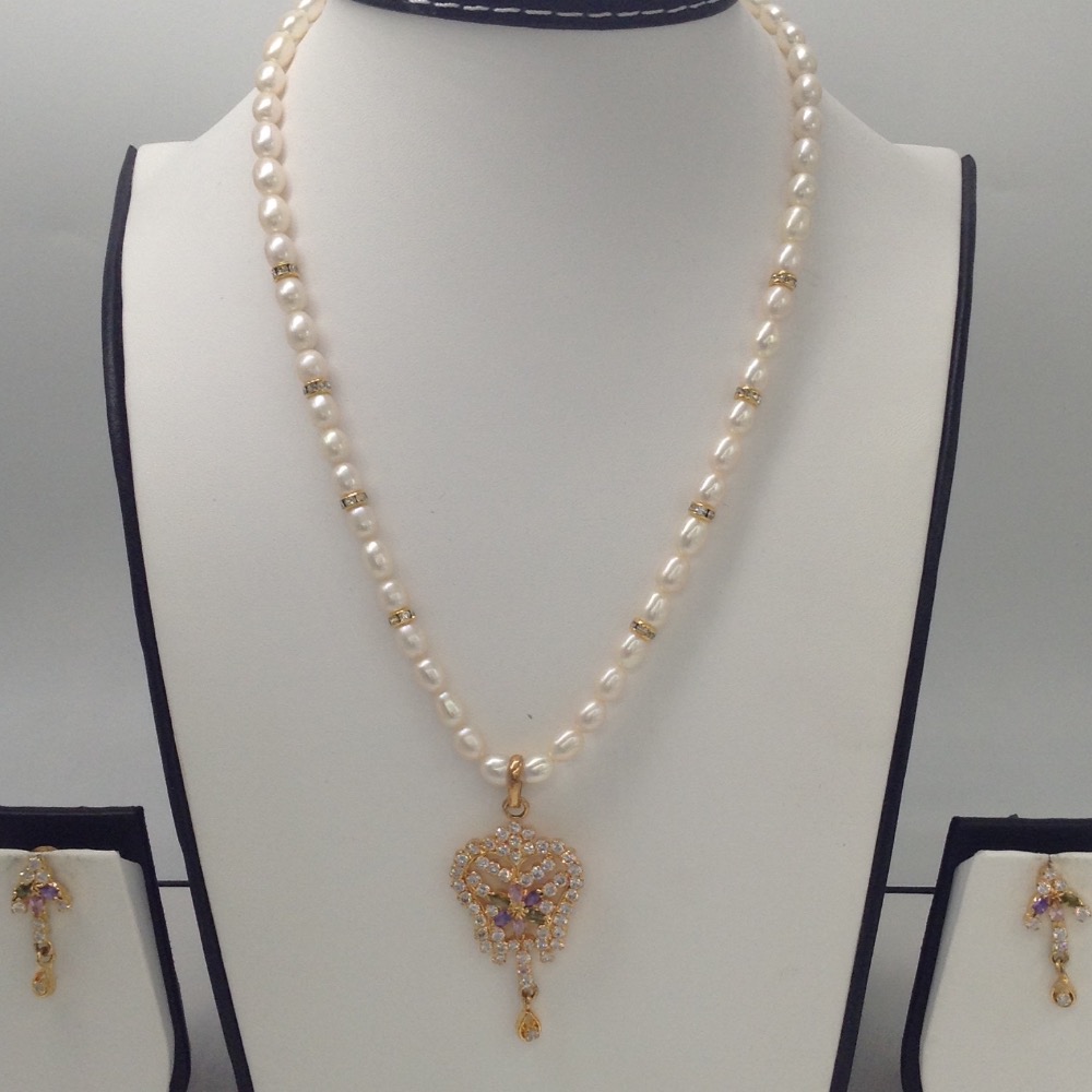 Multicolour cz pendent set with oval pearls mala jps0005