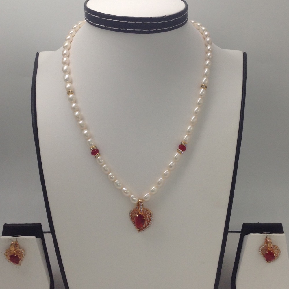 White,red cz pendent set with oval pearls mala jps0007