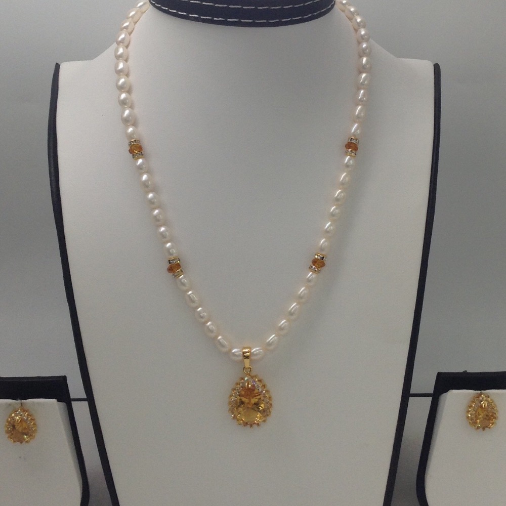 White, yellow cz pendent set with oval pearls mala jps0049