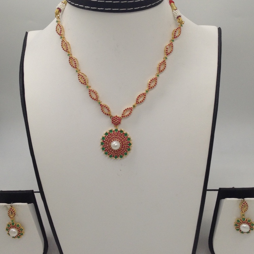 Red and green cz stones necklace set jnc0054