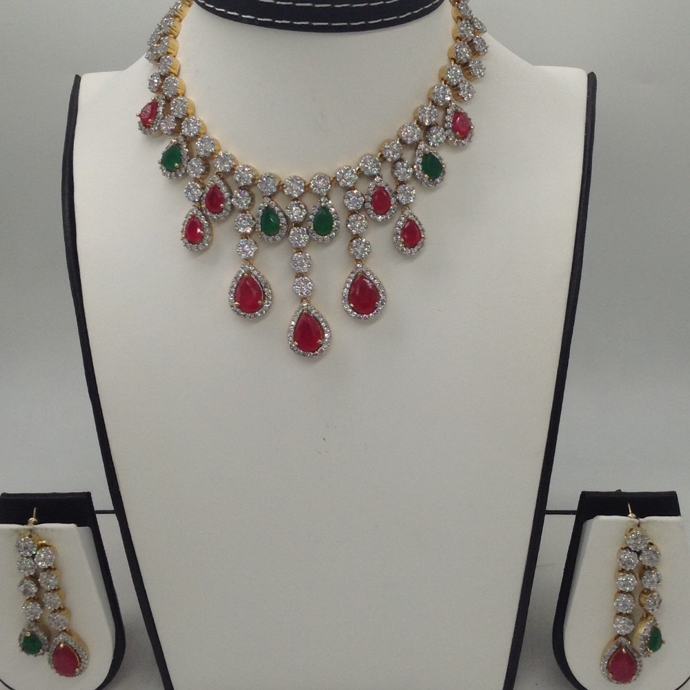 Multicolour cz stones precious setting necklace set  jnc0048