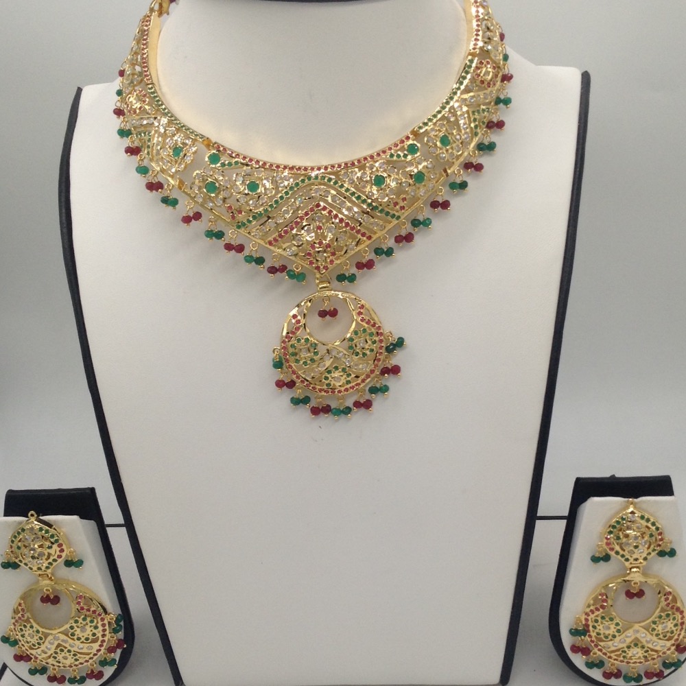 Ruby, emeralds and cz polki stones amritsar necklace set jnc0024