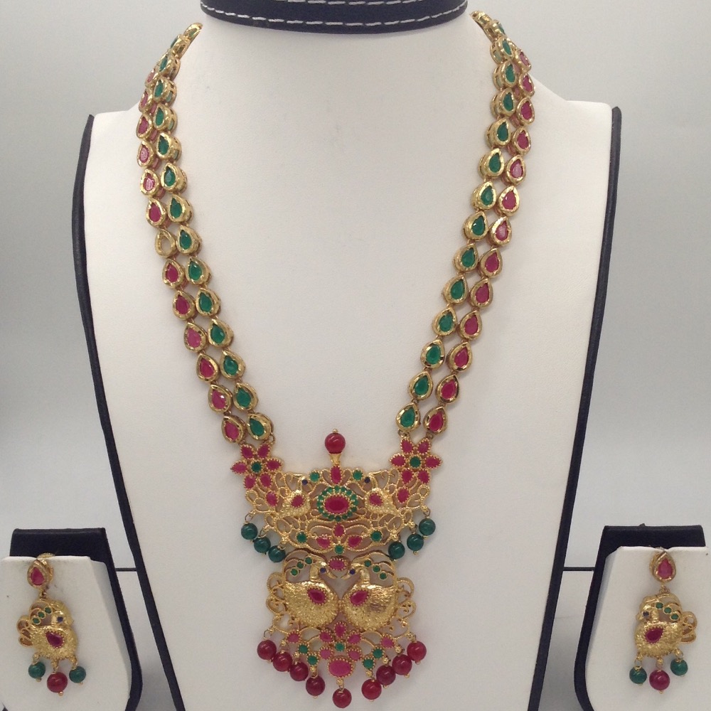 Green and Red CZ Stones Peacock Necklace Haar Set JNC0008