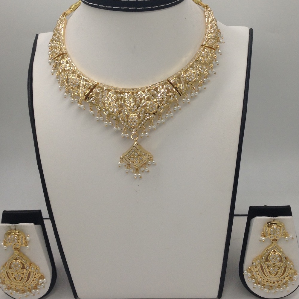 Freshwater White Button Pearls Amritsar Necklace Set JNC0025