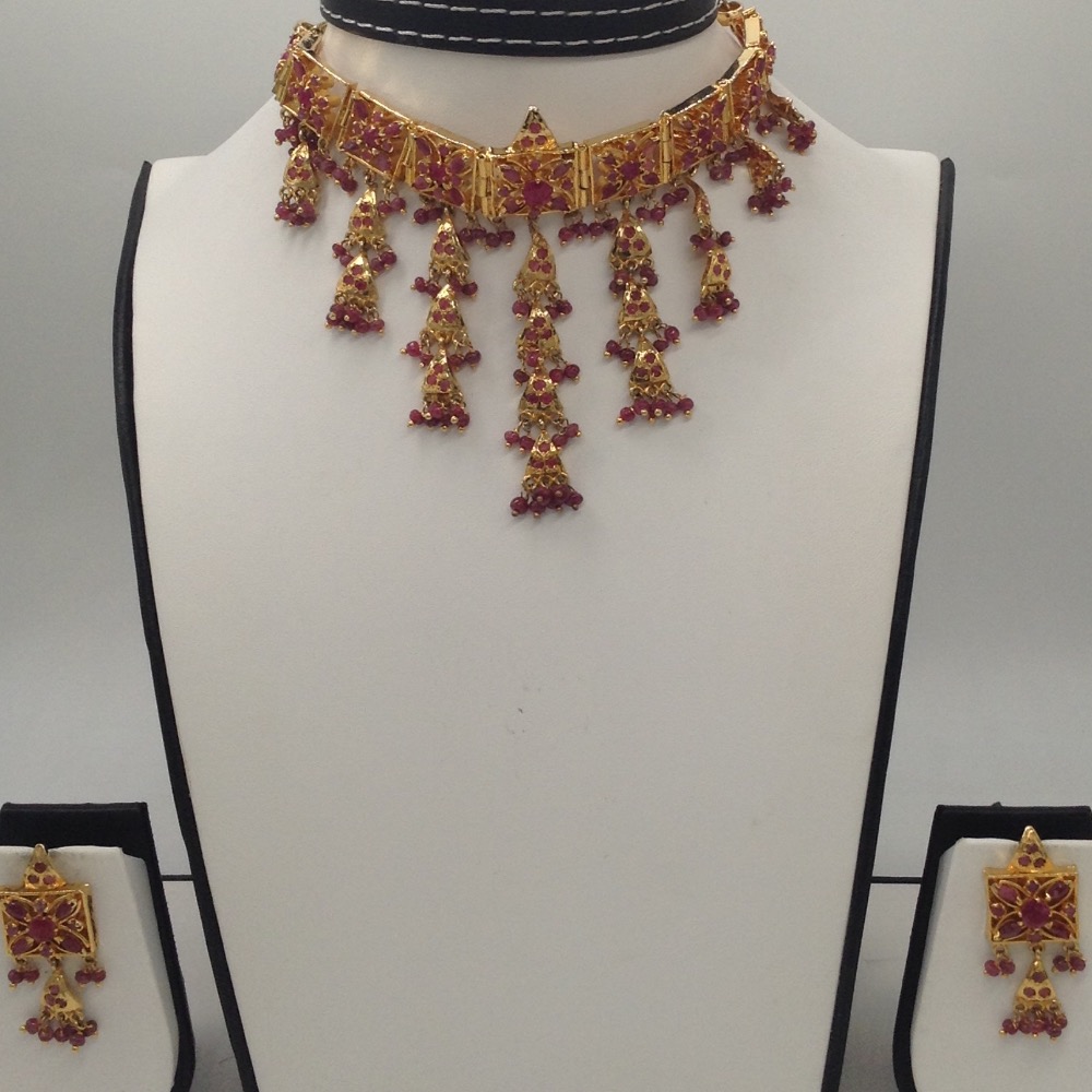 Red Ruby Laccha Necklace Jhalar Set JNC0035