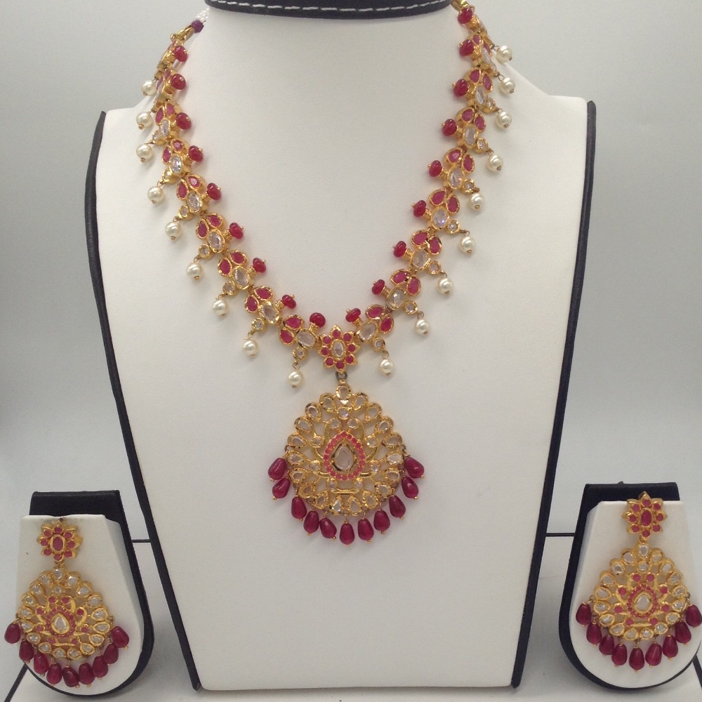 White polki and red cz stones necklace haar set jnc0007