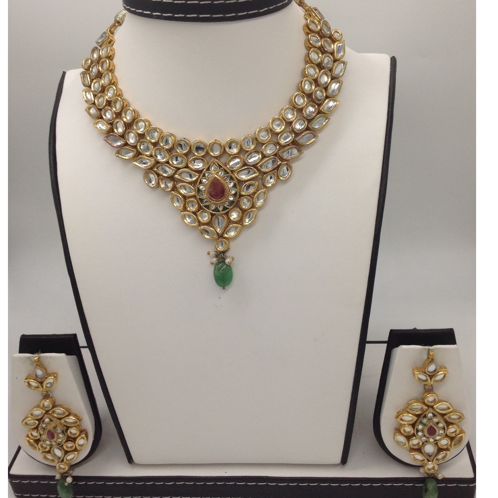 White Polki Stones Pacchi Kundan Necklace Set JNC0012